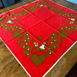 Vintage Swedish Pixie Elves Christmas Tablecloth Topper 33.5 x 36 Clean Bright Condition Fun Graphics image 2