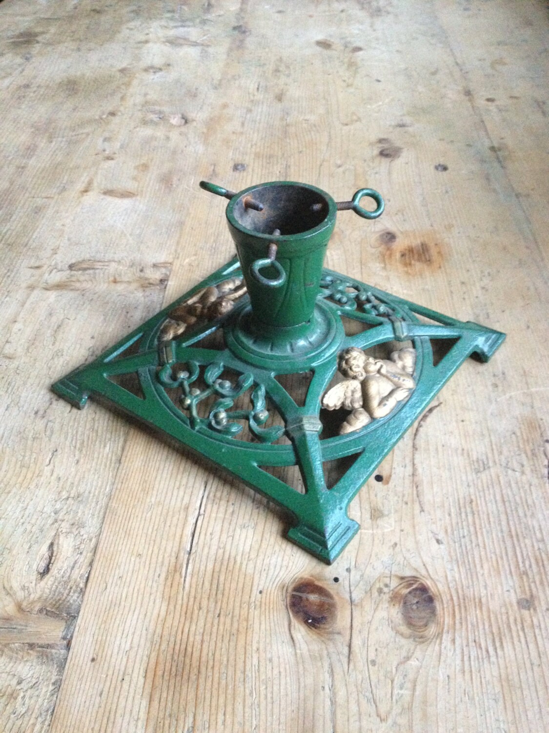 Antique German Christmas Tree Stand Painted Cherubs Etsy