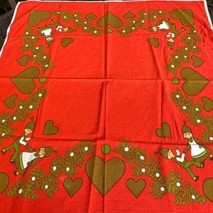 Vintage Swedish Pixie Elves Christmas Tablecloth Topper 33.5 x 36 Clean Bright Condition Fun Graphics image 4