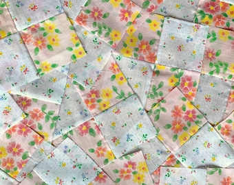 Vintage 1970s-80s Four Patch Quilt Blocks; 15 Blocks; 6.75" Blocks; Machine Stitched; Pretty Floral Fabrics; Great for Doll or Baby Quilts;