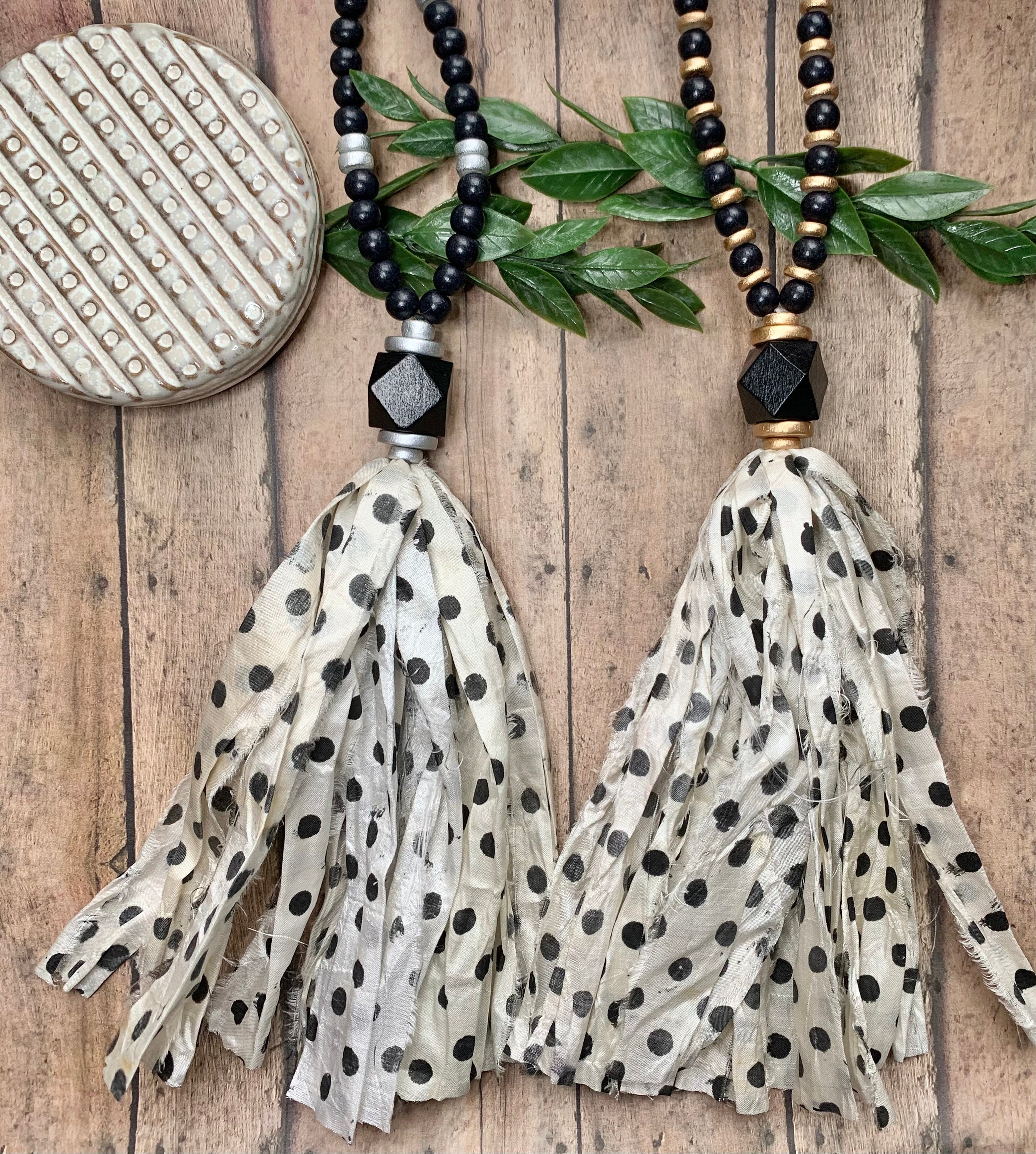 Leopard fabric tassel necklace sale