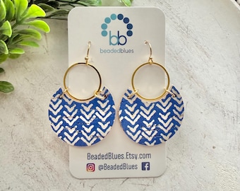 Royal blue Earrings, blue and white leather Earrings, nautical earrings, gift for friend teacher mom wife.