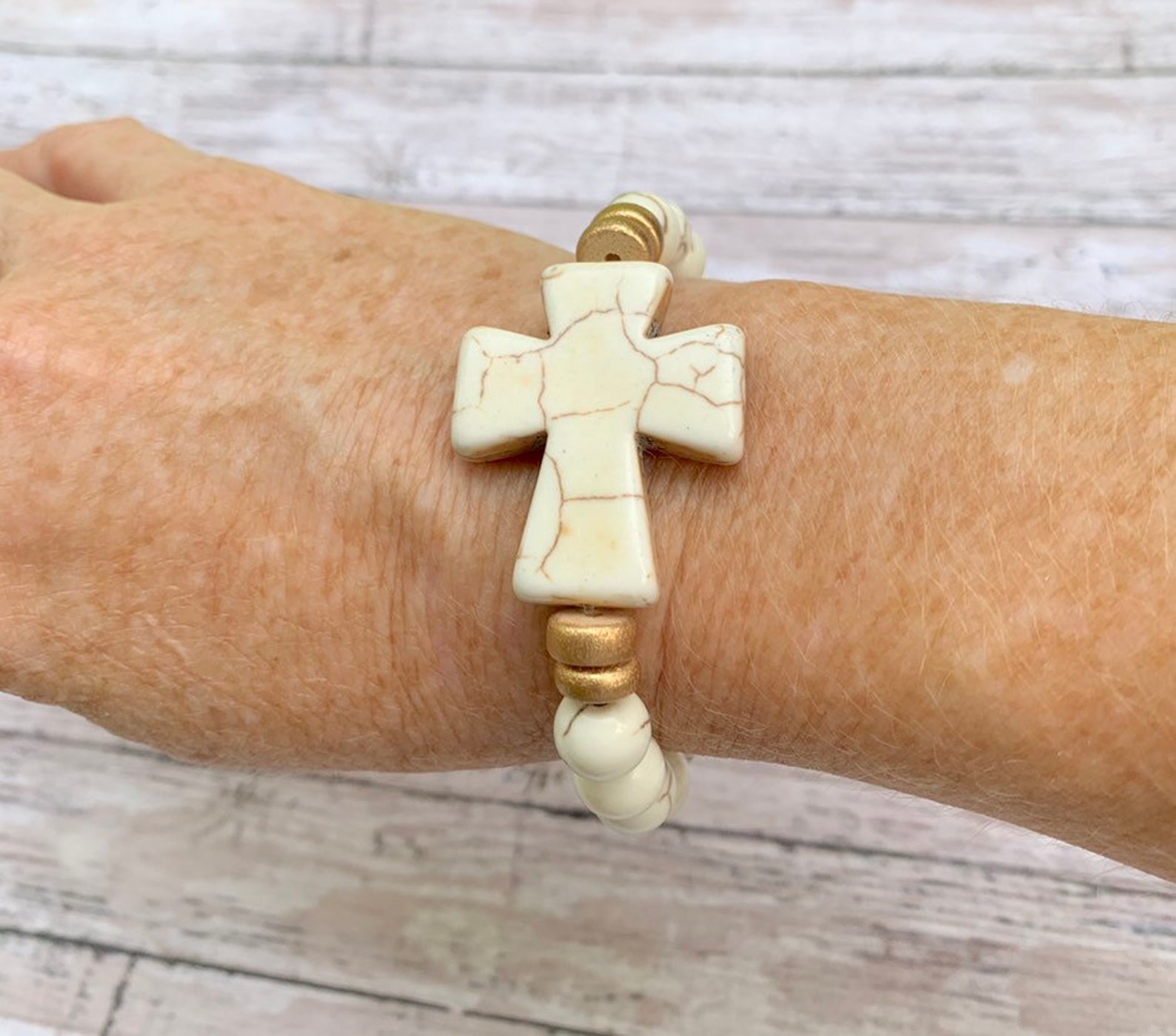 Beaded Cross Bracelet. Cross Bead Bracelet. Stretchy Cross Etsy
