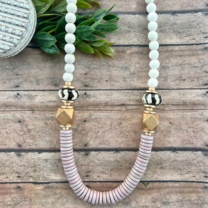 Taupe Tan Neutral Necklace. Wood Bone Bead. Chunky Bead Necklace. Tan Lightweight statement necklace. Natural bone bead accent.