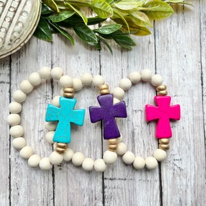 Cross bracelet, Beaded cross bracelet, hot Pink cross bracelet,  Purple cross, Turquoise cross, Faith jewelry.