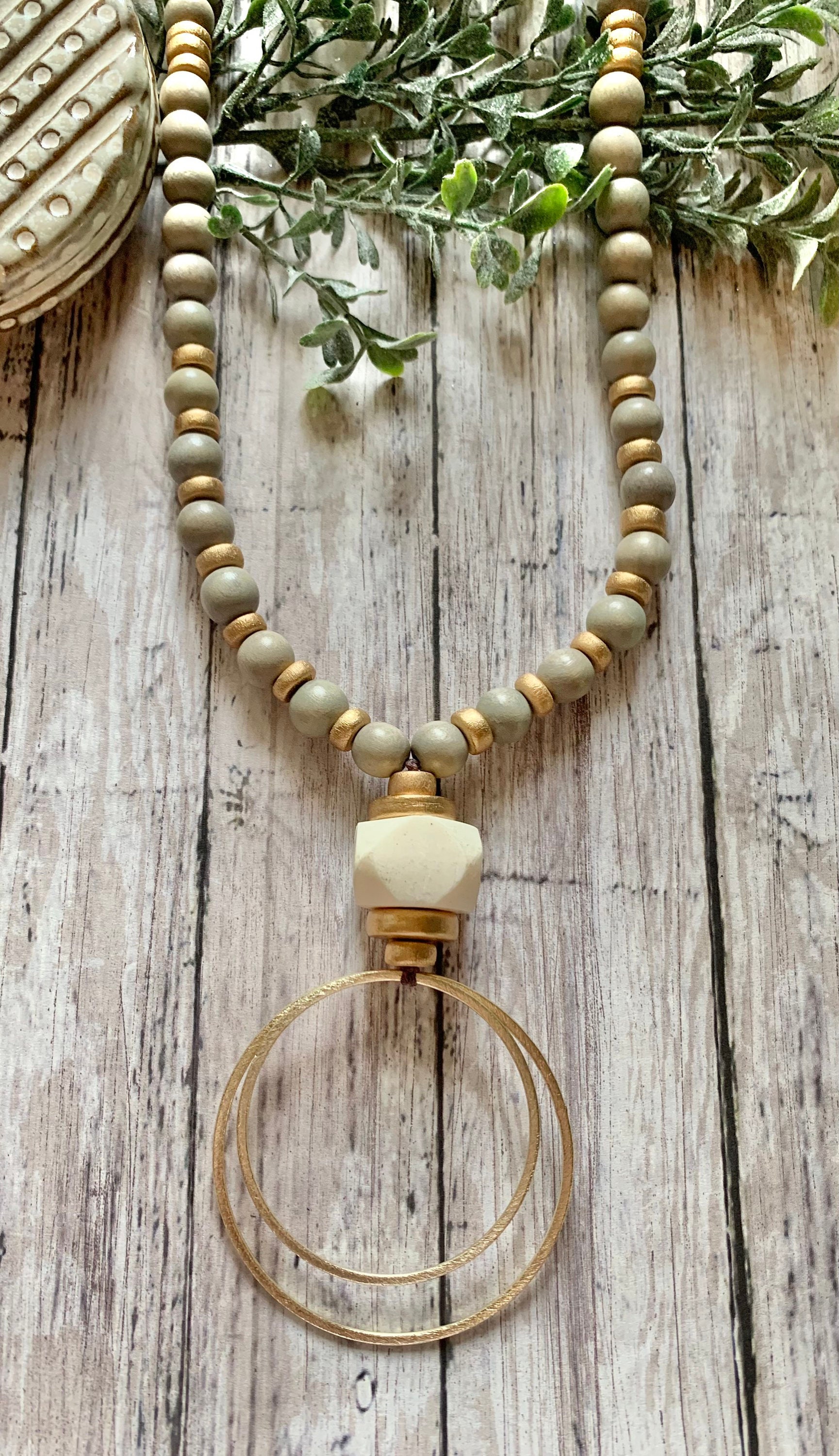 Long Beaded Pendant Necklace, Circle Pendant Necklace, Navy Blue