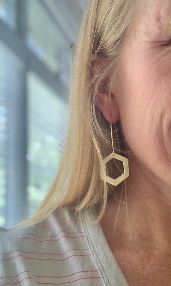 Hexagon Earrings. Gold and Silver Hexagon Drop Earrings. Open - Etsy