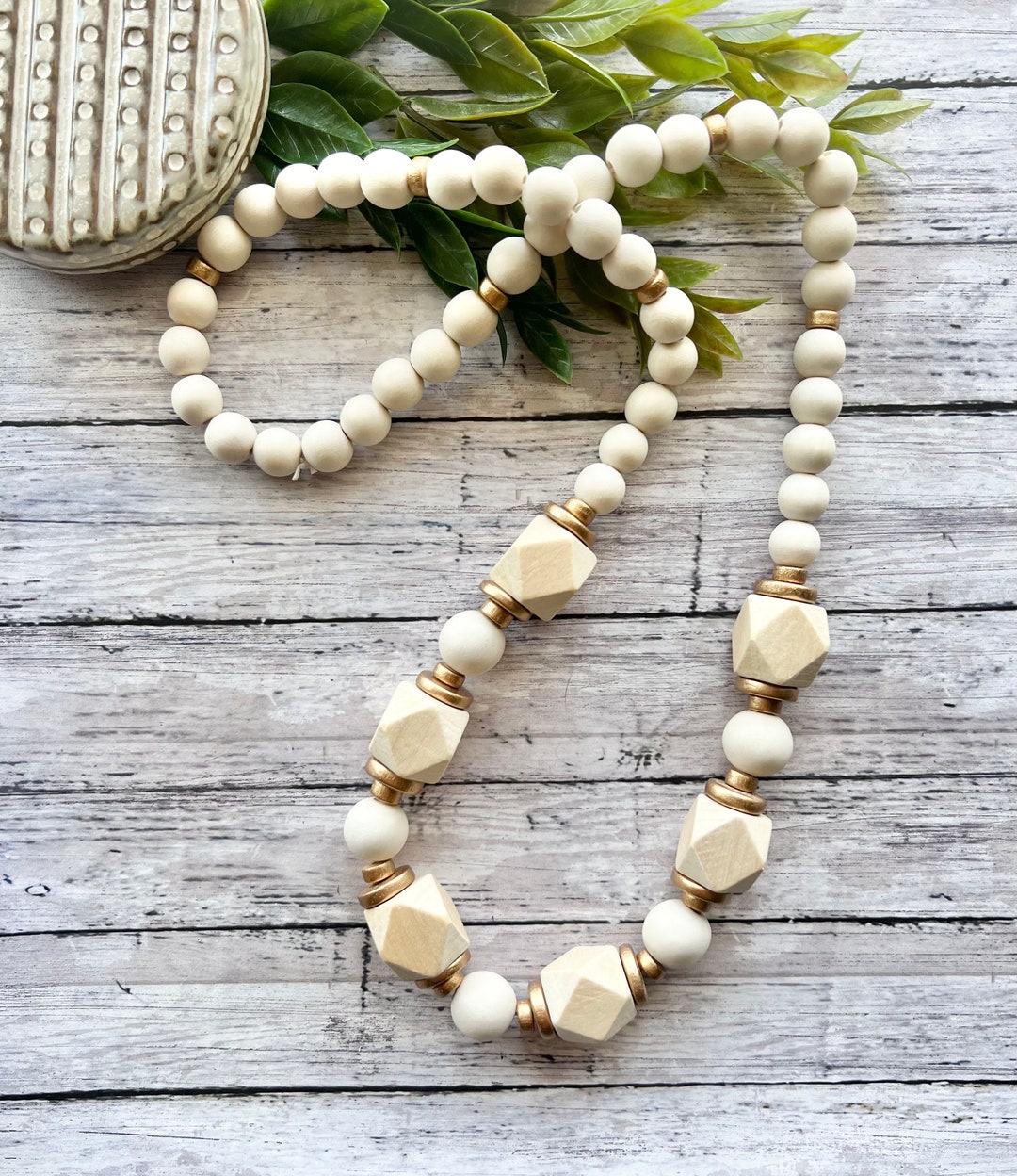 Neutral Statement Necklace. Chunky Neutral Wood Bead Necklace