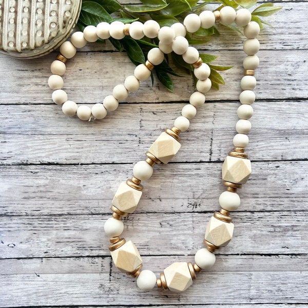 Wood Beaded Necklace Etsy