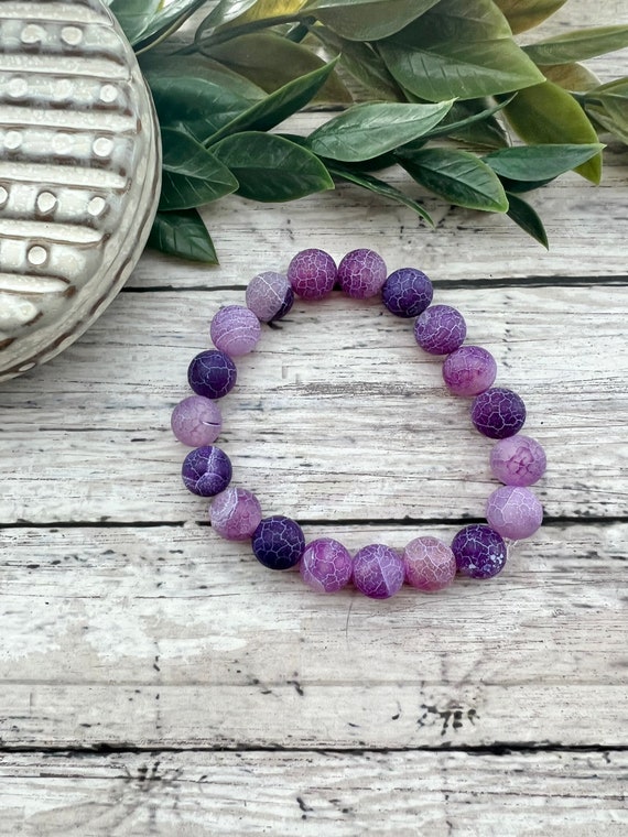 Aquamarine and Purple Tiger Eye Beaded Bracelet