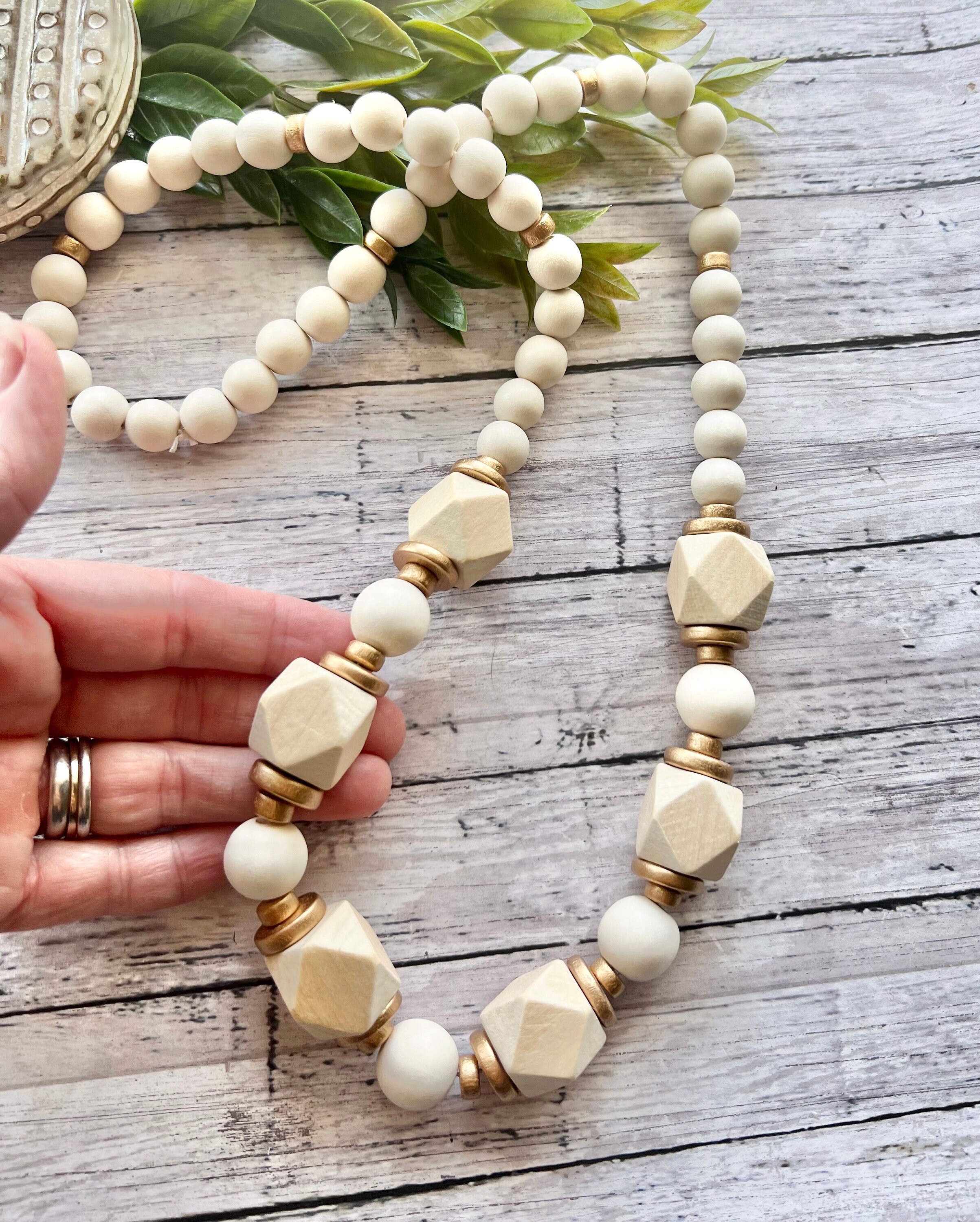 Neutral Statement Necklace. Chunky Neutral Wood Bead Necklace