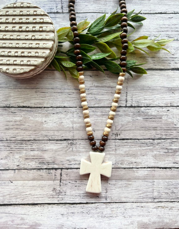 Long beaded cheap cross necklace