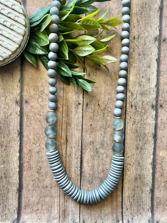 Gray beaded best sale necklace