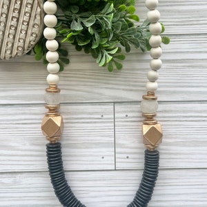 Black and white statement necklace, Black and white wood beaded Necklace, African Recycled glass beads, Handmade beaded necklace.