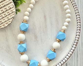 Carolina blue necklace, light blue and white beaded necklace, Game day necklace for UNC, graduation gift for Carolina, Mother’s Day gift.