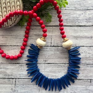 Blue and Red statement beaded necklace, American  beaded necklace, Red white and blue Necklace, Gameday necklace,  Patriotic necklace