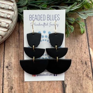 Black dangle earrings, black geometric earrings, lightweight black leather earrings for women, gift for mom, wife, friend, sister