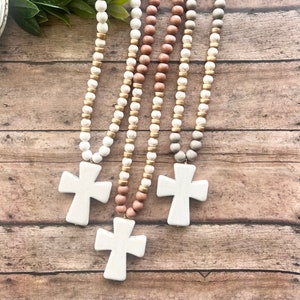 Cross beaded necklace, stone Cross statement necklace, Christian necklace, Cross pendant necklace.