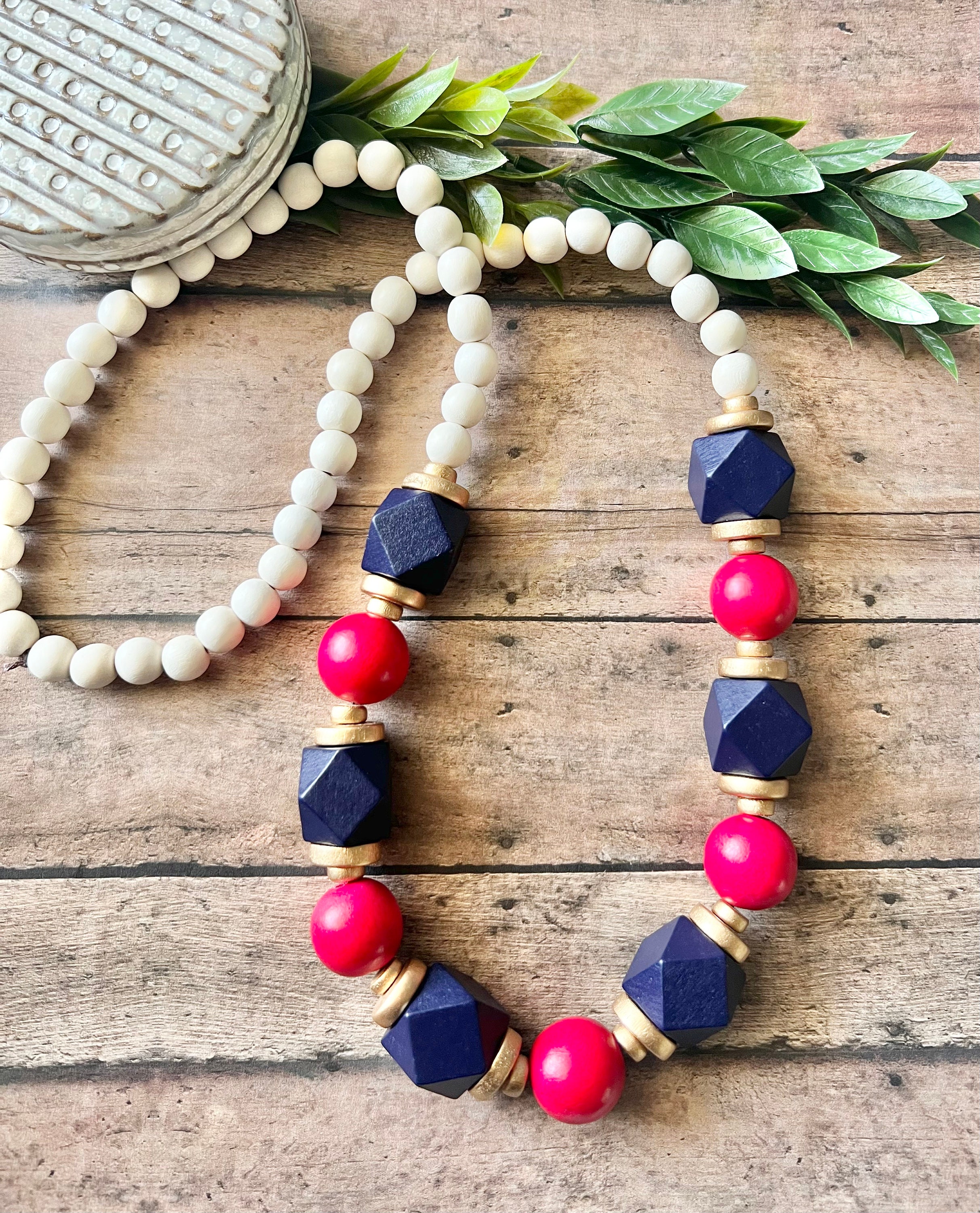 Red and Navy Necklace Blue and Red and White Statement Beaded Necklace Fourth of July Patriotic Jewelry. Etsy Ireland