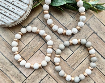 Neutral beaded bracelet, Wood bead bracelets, creamy white wood bracelet, Gray, Cream howlite, Light gray wood beads.