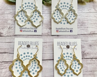 Quatrefoil earrings. Gold Silver Earrings. Gold drop earrings.  geometric shaped. Gold quatrefoil earrings. Silver quatrefoil earrings.