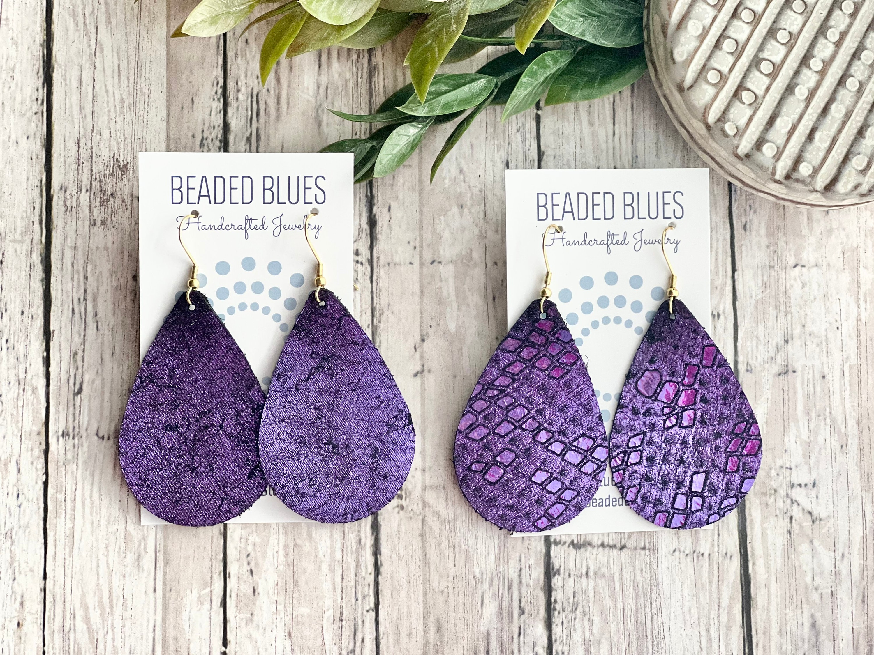 Purple Leather Earrings Purple Teardrop Earrings Metallic Purple Leather Earrings Clemson ECU TCU Minnesota Vikings. Etsy