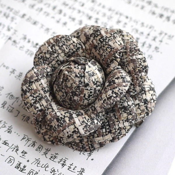 70mm camellia flower fabric corsage brooch Dark tone