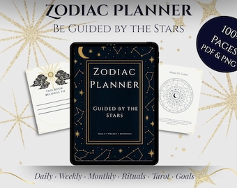 Zodiac Planner | Astrology PDF & PNG | Daily, Weekly, Monthly Pages | Rituals, Goals, and Moon Phases