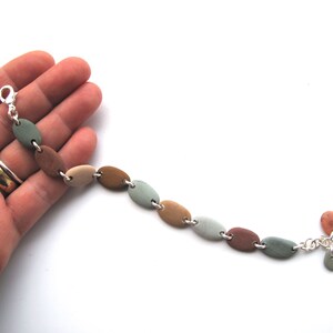 River Stone Beaded Boho Bracelet, Gift for Her, Eco Beach Stone Bracelet, Rustic Beach Pebble Bracelet, Green Brown Silver, CHARMED image 10