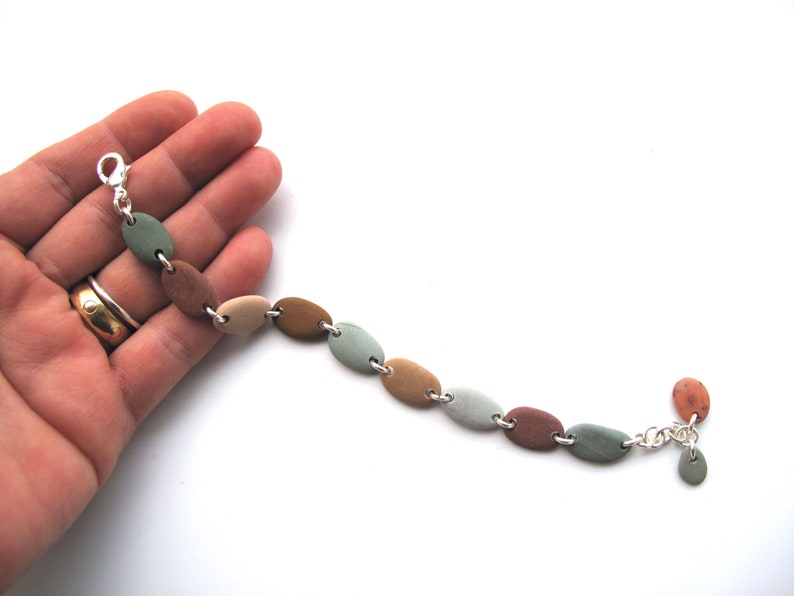 River Stone Beaded Boho Bracelet, Gift for Her, Eco Beach Stone Bracelet, Rustic Beach Pebble Bracelet, Green Brown Silver, CHARMED image 10