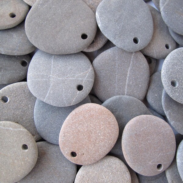 Single Flat Craft Stones Drilled Beach Rocks Mediterranean Rock Jewelry Making Painting Craft Stones Art MATTE FLAT STONE 30-33 mm