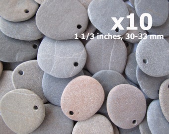 Drilled Plain Craft Rocks, Beach Stones to Paint, Kids Art Craft Stones, Set of 10, FLAT ROCK PENDANTS, 1 1/3 inches, 30-33 mm