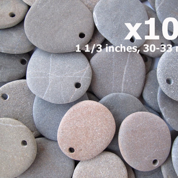 Plain Craft Rocks to Paint, Drilled Flat Beach Stone Pendants for Jewelry Making, Kid's Art, CRAFT ROCK PENDANTS, 1 1/3 inches, 30-33 mm