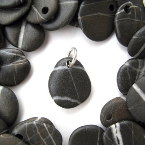 Drilled FOUR Small Striped River Rock Jewelry Making Beads Charms with Free Open Jump Rings, Pebble Earring Pairs, 4 ZEBRA STONES, 18-20 mm image 4