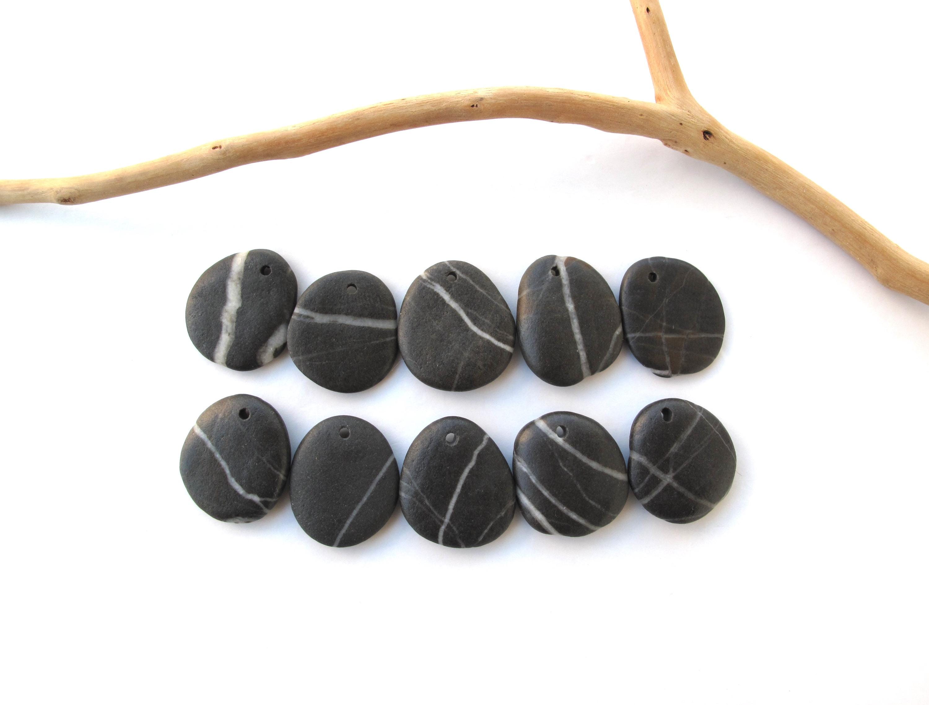 10 Pieces of Small Drilled Quartz Striped Dark Black River