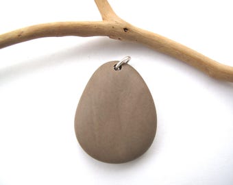 Drilled Beige Beach Rock Pendant to Hang, Natural Beach Stone for Jewelry Making, SMOOTH Khaki PEBBLE PENDANT, 30x38 mm
