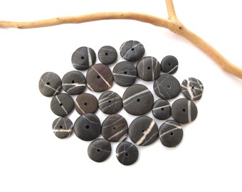 Small Black and White Striped Round Beach Rock Cairn Lot for Jewelry Making, 11-20mm