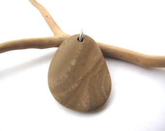 Drilled Beige Beach Rock Pendant, Pebble Eco Jewelry Making, Natural Rock, Beach Stone, MARKED ROCK PENDANT, 28x36 mm