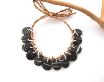 Small Striped Black and White Beach Stone Charm Set for Jewelry Making, 12mm
