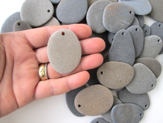 Large Rocks to Paint, Drilled Flat Plain River Stones, Plain Craft Stones  for Painting, MANDALA ROCK PENDANTS, 1 3/4 Inch, 40-44 Mm 