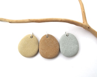 Drilled Large Colorful Beach Rock Pendants, Beach Stones to Hang, Eco Jewelry Making Rocks, Yellow Green Brown PEBBLE PENDANTS, 30-32 mm
