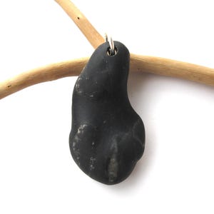 Boho Large Black Beach Rock Pendant, Beach Stone Eco Jewelry Making, Natural Rock to Hang, Smooth BLACK PEBBLE PENDANT, 24x44 mm