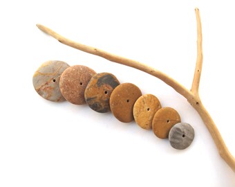 Centre Drilled River Rock Stacks, Natural Beach Stone Spacers, Pebble Jewelry Making Cairn Set, GRAY YELLOW Circle STONES, 20-30 mm