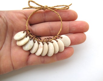 Small Creme Beach Pebble Charms for Jewelry Making, Drilled River Rock Earring Pairs with Copper Jump Rings, IVORY STONE CHARMS, 15 mm