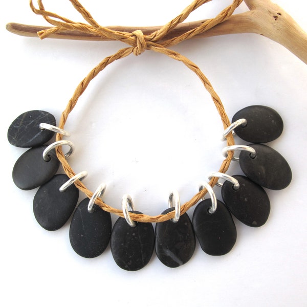 Small Black River Rock Charms, Drilled Beach Stone Beads Set, Pebble Jewelry Making, Earring Pairs, BLACK CHARMS, 14 mm