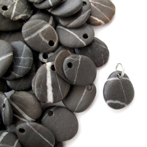 Drilled FOUR Small Striped River Rock Jewelry Making Beads Charms with Free Open Jump Rings, Pebble Earring Pairs, 4 ZEBRA STONES, 18-20 mm image 5
