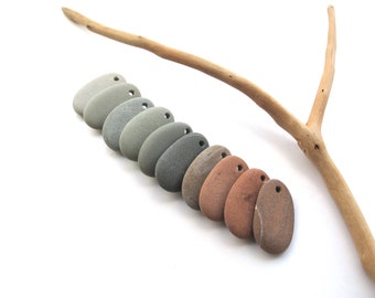 Drilled Teardrop Beach Rocks, Colorful Beach Pebbles, Beach Stone Eco Jewelry Making, Green and Brown MISTY PEBBLES, 23 mm