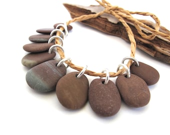 Mediterranean Beach Pebble Beads : BROWN MIX Top Drilled Beach Stone Jewelry Making Natural Rock River Stone Rock Charm Beads
