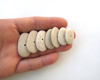 Drilled Rock Spacers and Toggle Beads for Jewelry Making from Mediterranean, Beach Stone Cairn Beads, SMOOTH CREME MIX, 20-30 mm