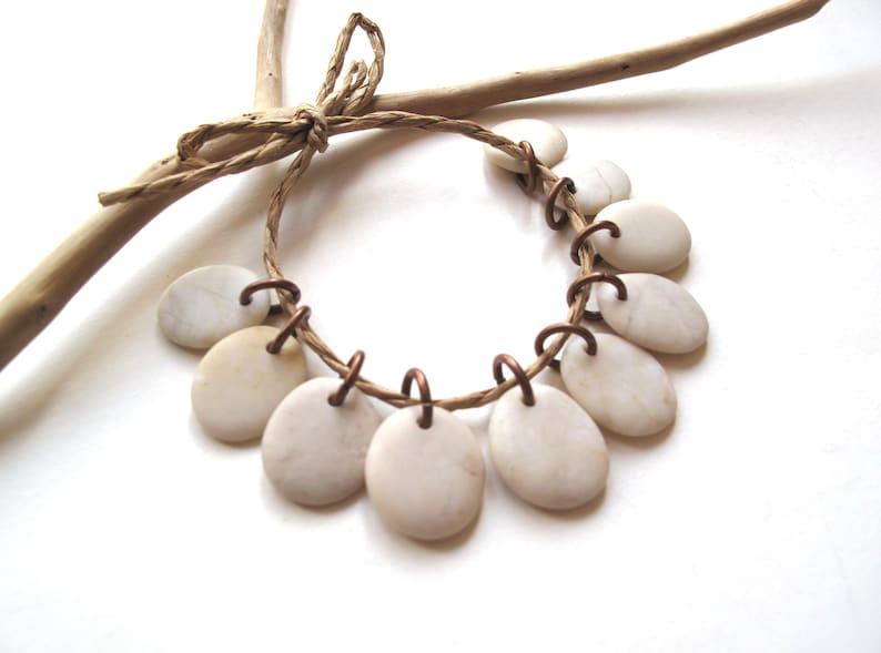 Jump Rong Small White Beach Pebble Charms, Drilled Rock Pairs With Copper Jump ...
